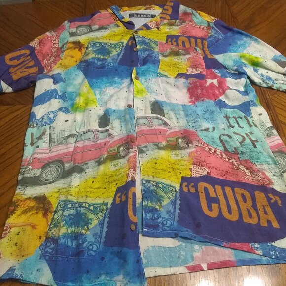 'Cuba" Themed Men's Button Up Shirt - Picture 1 of 3